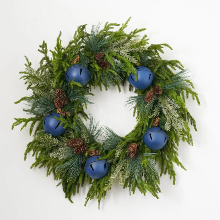 Jingle All The Way - Blue Bell, Norfolk Pine Front Door Wreath - Green