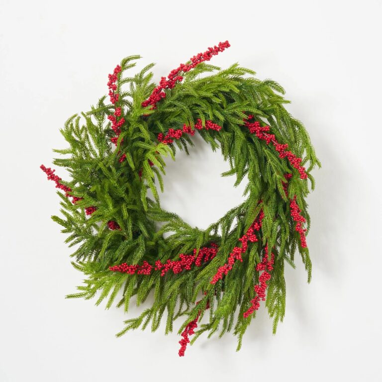 Berry Christmas to All - Real Touch Norfolk Pine Front Door Wreath - Available in