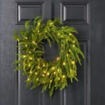 The Twinkling Norfolk - White Pre Christmas Holiday Wreath shown in full, highlighting full wreath
