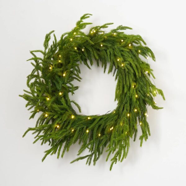 Twinkling Norfolk - White Pre - Lit Real Touch Christmas Holiday Wreath - Available in