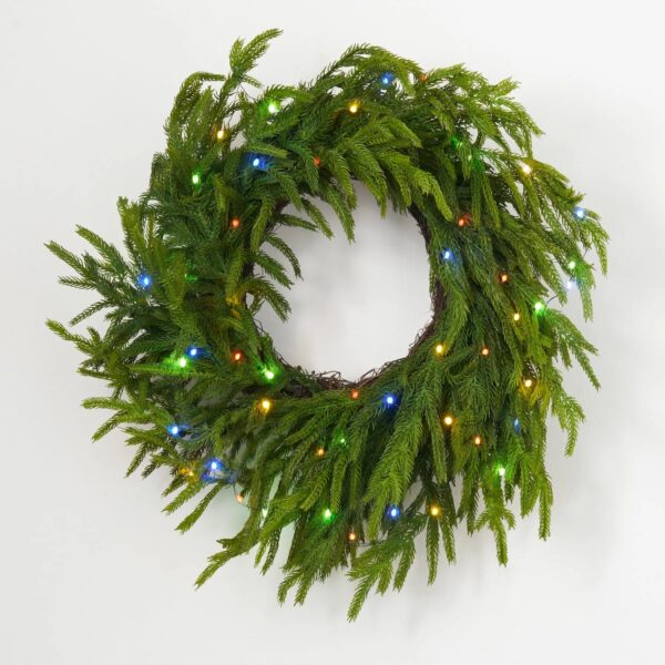 Twinkling Norfolk - Multicolored Pre - Lit Real Touch Christmas Holiday Wreath - Available in
