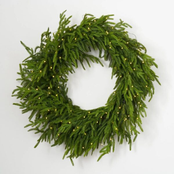 Twinkling Norfolk - Dual Pre - Lit Multicolored Christmas Holiday Wreath - 30 inch