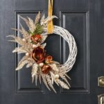 Bronzed Copper Poppy and Magnolia Gilded White Pine Front Velvet Ribbon - Copper