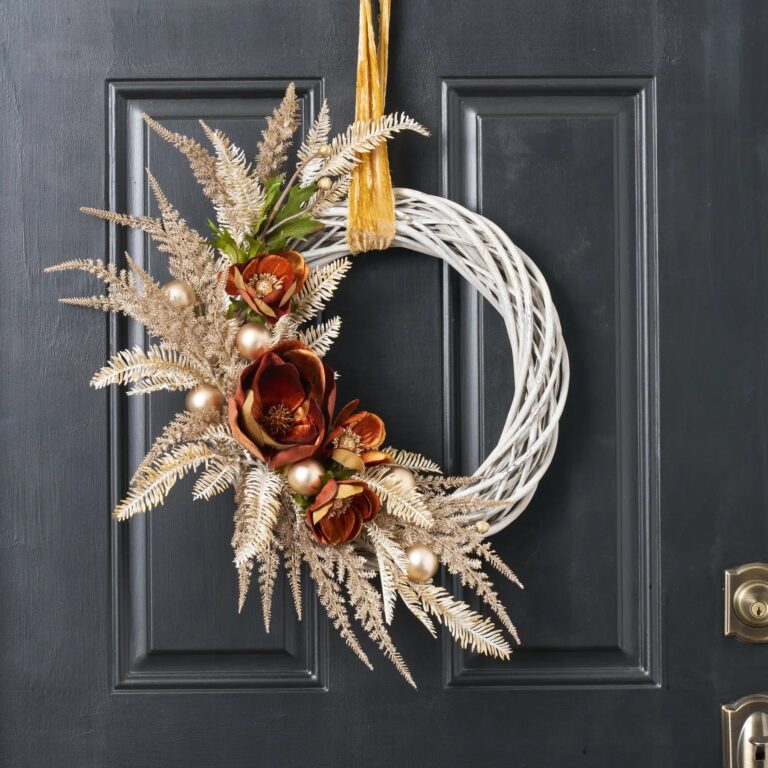 Bronzed Copper Poppy and Magnolia Gilded White Pine Front Velvet Ribbon - Copper