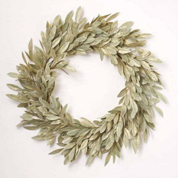 Close-up of blooms and berries on this Sage Green Gold Extra Large Front Door Wreath