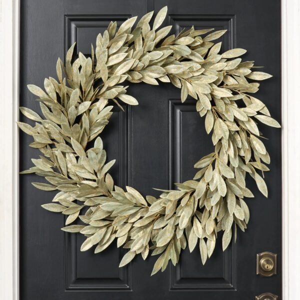 Sage Green Gold Extra Large Brushed Bay Leaf Fall Front Door Wreath - 34 inch