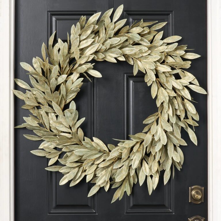 Sage Green Gold Extra Large Brushed Bay Leaf Fall Front Door Wreath - 34 inch