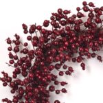 Close-up of blooms and berries on this Waterproof Deep Burgundy Red Berry Front Door Wreath