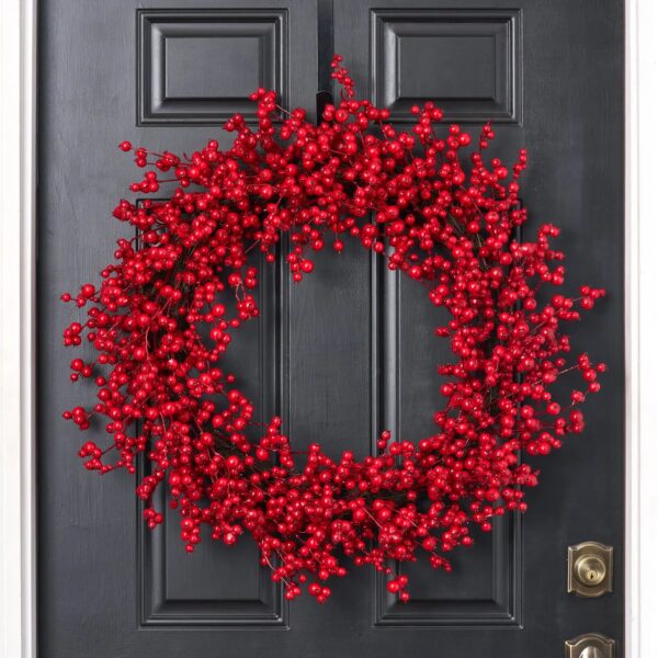 Waterproof Red Mixed Berry Large Front Door Christmas Holiday Front Door Wreath - 30 inch