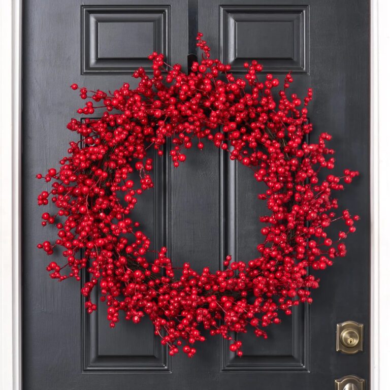Waterproof Red Mixed Berry Large Front Door Christmas Holiday Front Door Wreath - 30 inch