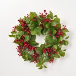 Real Touch Salal Leaf and Waterproof Red Berry Christmas Front Door Wreath - 22 inch