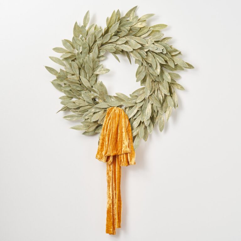 Sage Green Gold Large Brushed Bay Leaf Fall Christmas Drape Loop Bow