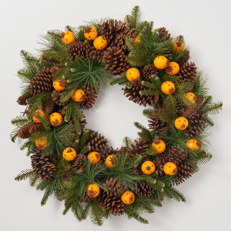Close-up of blooms and berries on this Yuletide Spice - Mixed Natural Bow Option Available