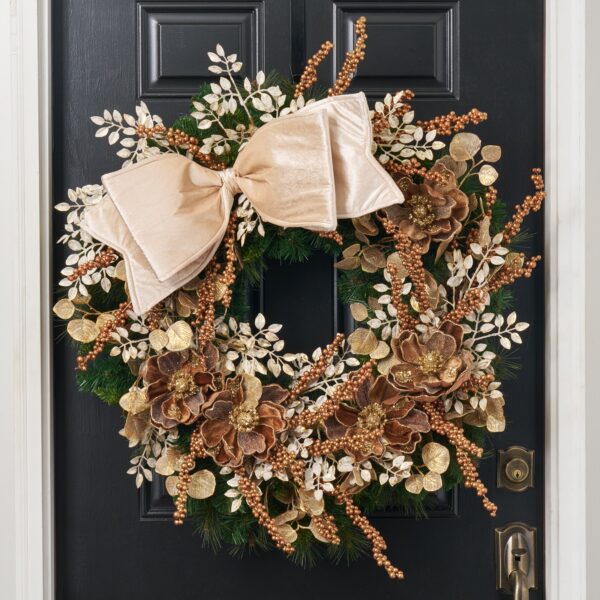 Gold Glitz and Champagne Ritz - Brown Velvet Glitter Estate Christmas Wreath - 34 inch