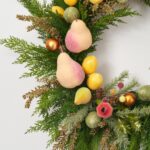 Close-up of blooms and berries on this Amalfi Frost - Sugar Glitter Front Door Wreath