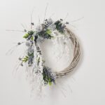 Alternate angle of the Blue Winter Frost - White Front Door Wreath showing wreath face