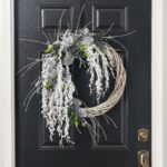 Blue Winter Frost - White Dripping Cedar, Glitter Birch Front Door Wreath - 28 inch