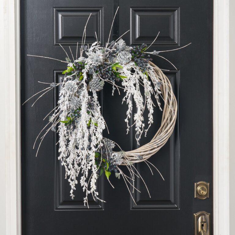 Blue Winter Frost - White Dripping Cedar, Glitter Birch Front Door Wreath - 28 inch