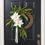 Lifelike White Poinsettia, Real Touch Cedar, Boxwood and Cream Holiday Asymmetrical Wreath - 28 inch