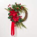 Lifelike Red Poinsettia, Real Touch Cedar, Boxwood and Wild Christmas Holiday Wreath - 28 inch