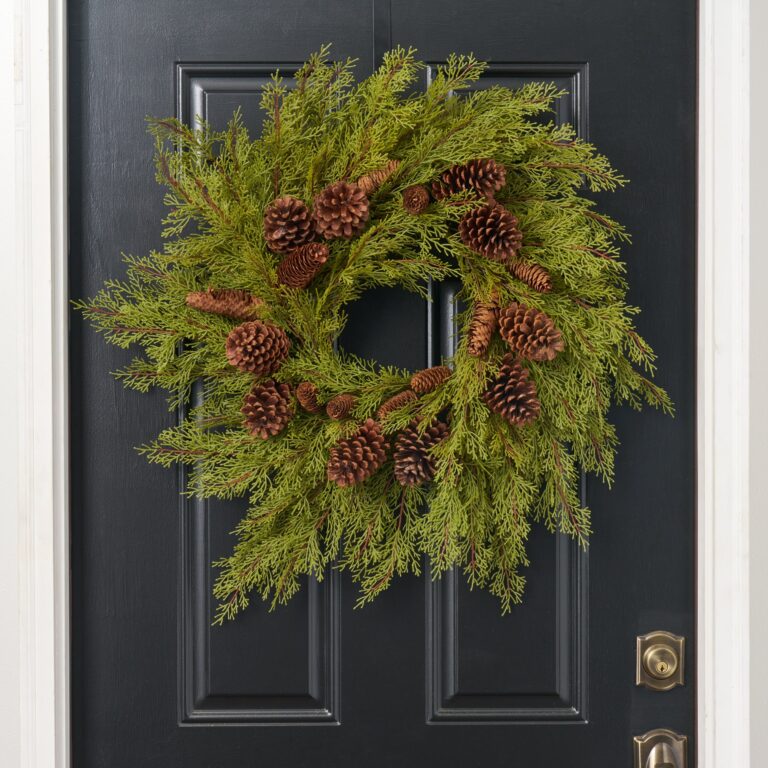 Lifelike Winter Cedar Greenery with Pinecone Faux Christmas Front Door Holiday Wreath - 26 inch