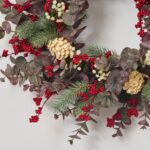 Close-up of blooms and berries on this Whimsical Winter - Frosted Merlot Front Door Wreath
