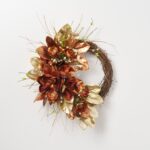 Alternate angle of the Midas Magnolia - Bronze Front Door Wreath showing wreath face texture