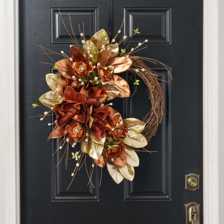 Midas Magnolia - Bronze and Gold Sparkle Mixed Leaf, Front Door Wreath - 26 inch