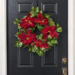 Alternate angle of the Lifelike Burgundy Dark Red Poinsettia, Front Door Wreath showing wreath face