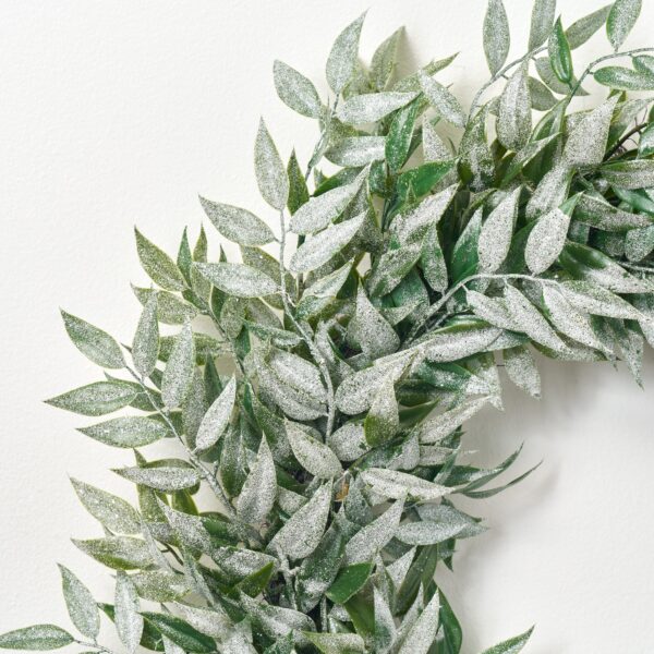 Close-up of blooms and berries on this Frosted Nandina Winter Greenery Faux Front Door Wreath