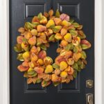 Sugared Beaded Golden Yellow and Orange Pears with Burgundy Front Door Wreath - 28 inch