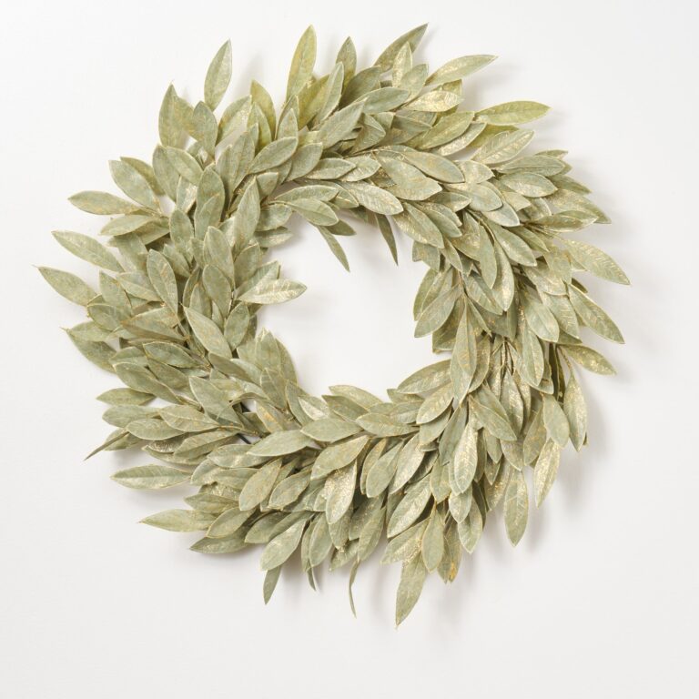 Sage Green Gold Large Brushed Bay Leaf Fall Christmas Front Door Wreath - 30 inch
