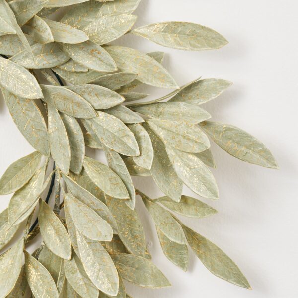 Close-up of blooms and berries on this Sage Green Gold Large Brushed Front Door Wreath