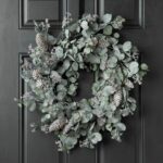 Candlelit Evenings - Faux Dusty Green Silver Dollar Eucalyptus Door Winter Wreath - Gray