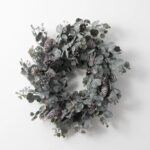 Alternate angle of the Candlelit Evenings - Faux Dusty Door Winter Wreath showing wreath face