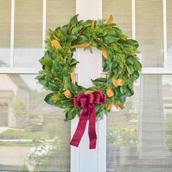 Real Touch Magnolia Leaf and Faux Cedar Winter Front Door Wreath