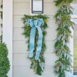 Close-up of swag tail detail on this Seeded Eucalyptus and Christmas Pine Teardrop Holiday Swag