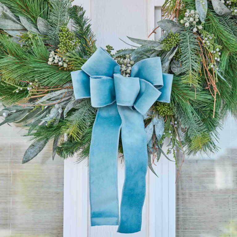 Soft Blue Taffeta Wire - Lined Hand - Tied Drape Loop Bow