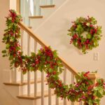 Detail view of layered greenery detail from the Real Touch Salal Leaf Front Door Wreath