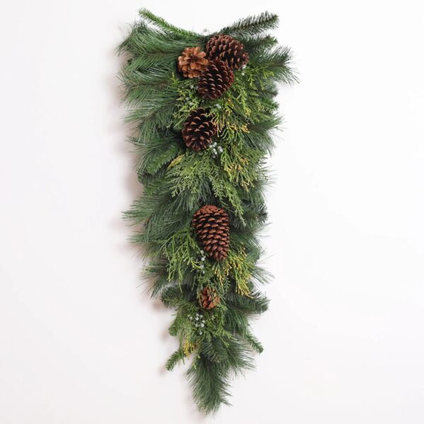 Classic Holiday Greens and Pinecone Christmas Teardrop Front Door Winter Swag - Green
