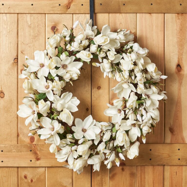 Classic Real Touch Blooming White Magnolia Bud All Seasons Large Door Wreath - 36 inch