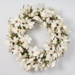 Detail view of layered greenery detail from the Classic Real Touch Blooming White Large Door