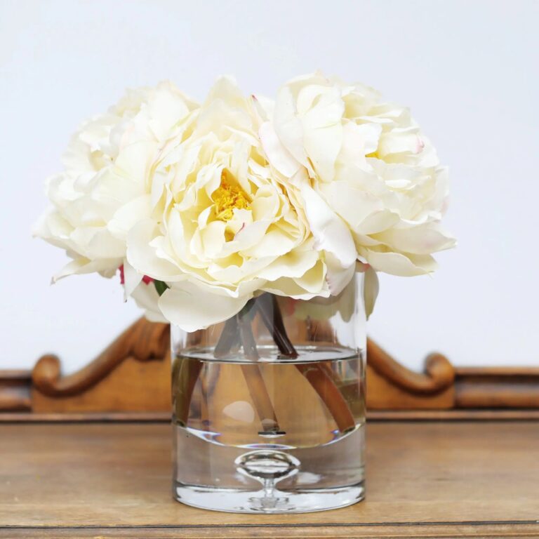 Cream Real Touch Peony Floral Water Illusion Arrangement in Clear Glass Vase - Cream