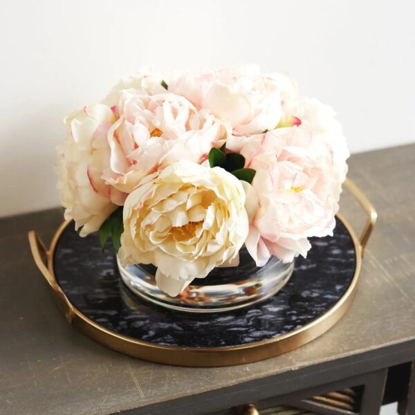 Close-up of vase silhouette detail on this Cream and Blush Real Touch Peony Floral Arrangement