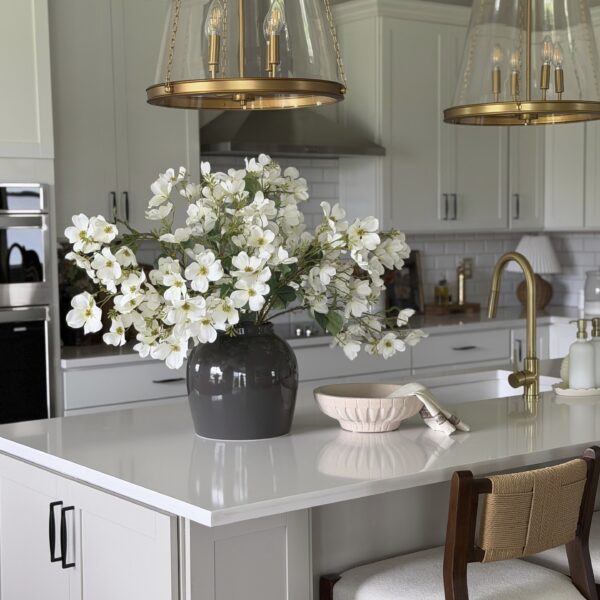 Large White Dogwood Branch and Slate Vase Design