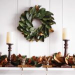 Alternate angle of the Real Touch Magnolia Leaf Mini Candle Wreath Centerpiece showing wreath face
