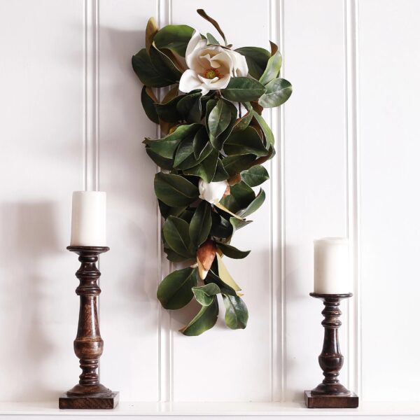 Real Touch White Magnolia All Seasons Teardrop Front Door Swag