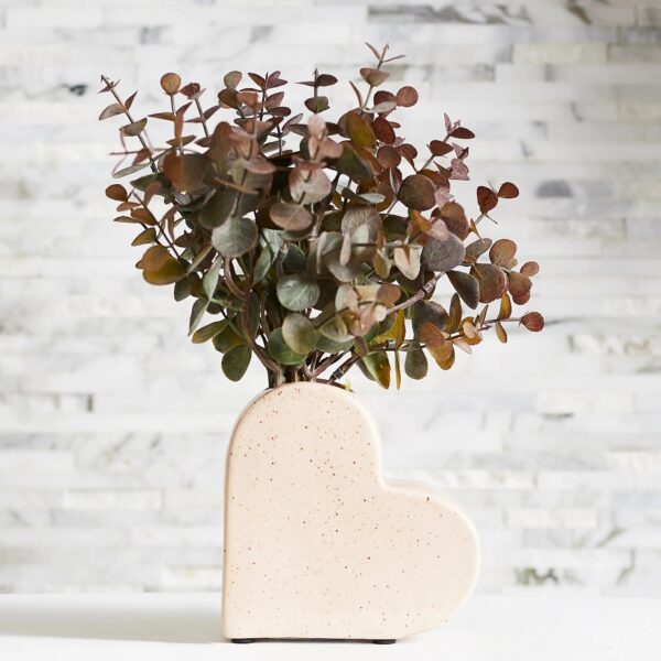 Close-up of vase silhouette detail on this Small Pink Speckled Ceramic Heart Summer Floral Arrangement