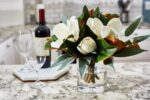 Full display view of the Real Touch White Magnolia Glass Cylinder Vase with vase silhouette