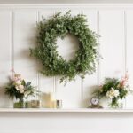 Close-up of blooms and berries on this Gray - Green Eucalyptus Everyday Front Door Wreath